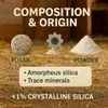 Diagram showing the composition and origin of a product, from fossil to powder. Produktbild-Vorschau