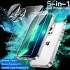 A product shot of an iPhone 12 Pro Max with a protective case, screen protectors, and camera lens protectors, set against a dynamic, abstract background. Produktbild-Vorschau