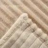 A close-up view of a folded beige blanket with a striped pattern. Anteprima dell’immagine prodotto