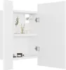 A white bathroom cabinet with its door open, revealing shelves with a vase of greenery, toothbrushes, and a jar. Náhled obrázku produktu