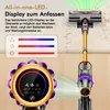 A close-up marketing image of a cordless vacuum cleaner, highlighting its LED display and features. Produktbild-Vorschau