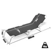 A black foldable sun lounger with dimensions indicated by text overlays, set against a white background. Produktbild-Vorschau