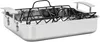 A stainless steel roasting pan with a black wire rack insert. Produktbild-Vorschau