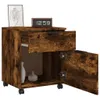 A rustic-style filing cabinet with an open drawer and door, showing interior shelves and decorative items. Náhľad obrázku produktu