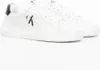 A pair of white Calvin Klein sneakers with a black heel accent, shown against a white background. Podgląd zdjęcia produktu