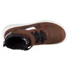 A top-down view of a brown sneaker with white soles and black laces. Produktbild-Vorschau