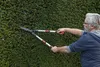 A man is trimming a hedge with a pair of hedge trimmers. Produktbild-Vorschau