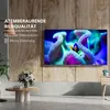 A modern living room with a TV displaying a colorful underwater scene, a coffee table with flowers, and a side table. Produktbild-Vorschau
