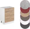 A kitchen base cabinet with a drawer and two doors, shown next to a palette of color samples. Anteprima dell’immagine prodotto