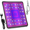 A square LED grow light panel with red and blue LEDs, a power cord with a switch, and hanging accessories. Voir les images du produit