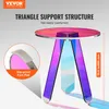 A colorful acrylic side table with a triangular support structure and slip-proof foot pads, presented with marketing text and dimensions. Anteprima dell’immagine prodotto