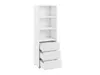 A white tall bookshelf with three drawers at the bottom, shown against a white background. Náhled obrázku produktu