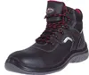 A black work boot with red accents and laces, shown against a white background. Produktbild-Vorschau