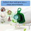 A close-up of a vacuum cleaner bag attachment with various icons representing dust, allergens, and people. Produktbild-Vorschau