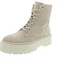 A single beige suede boot with a thick white platform sole and laces, isolated on a white background. Produktbild-Vorschau