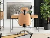 A modern office setup with a wooden desk and chair, a large framed artwork, and a potted plant. Voir les images du produit