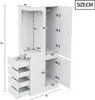 A diagram of a white wardrobe with dimensions indicated by lines and numbers. Voir les images du produit