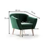 A green armchair with dimensions indicated by arrows and text. Podgląd zdjęcia produktu