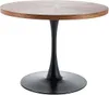 A round dining table with a wood-grain top and a black pedestal base. Anteprima dell’immagine prodotto