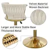 Close-up views of a bar stool, highlighting its velvet material, woven backrest, and stable metal base. Voir les images du produit