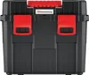 A black tool box with red latches and handle. Náhľad obrázku produktu