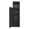 A black metal cabinet with one door open, revealing shelves and a hanging rod. Voir les images du produit