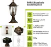 Product information and features for a rustic outdoor lamp. Produktbild-Vorschau