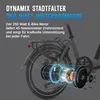 A close-up illustration of an e-bike's rear wheel hub motor, with text describing its features. Produktbild-Vorschau