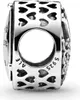 Close-up of a Pandora charm with heart cutouts and engraved text. Podgląd zdjęcia produktu