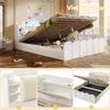 A white bed frame with storage, shown in a bedroom setting and with close-up views of its features. Anteprima dell’immagine prodotto