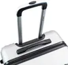 A close-up view of the handle and top section of a silver suitcase. Produktbild-Vorschau