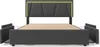 A modern upholstered bed frame with a geometric headboard featuring integrated LED lighting. Náhled obrázku produktu