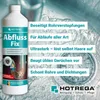 A bottle of drain cleaner with marketing text and graphics overlaid on a background of flowing water. Produktbild-Vorschau