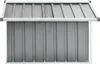 A front view of a gray metal lawn mower garage. Náhľad obrázku produktu