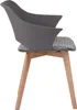 A side view of a single chair with a grey shell and a patterned seat cushion, supported by wooden legs. Produktbild-Vorschau