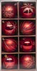A set of eight red Christmas ornaments with gold glitter designs, arranged in a box. Produktbild-Vorschau