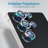 A close-up of several camera lens protectors with a rainbow-colored rim, placed on a smartphone. Produktbild-Vorschau