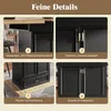 A collage of four close-up images highlighting different features of a black kitchen island or cabinet. Produktbild-Vorschau
