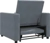 A dark gray sofa bed is shown in a partially opened state, revealing its internal mechanism and a pull-out mattress. Anteprima dell’immagine prodotto