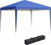 A blue pop-up canopy tent and its carrying bag are displayed against a white background. Produktbild-Vorschau
