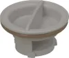 A close-up studio shot of a gray plastic dishwasher part with a brown rubber seal. Produktbild-Vorschau