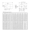 A technical drawing and a table of dimensions for an electric motor. Produktbild-Vorschau