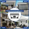 Collage of images showing awnings in different settings: garden, balcony, shop, and window. Produktbild-Vorschau