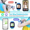 Collage of images showing a child using a smartwatch, a phone screen with chat messages, and a smartwatch displaying chat messages. Produktbild-Vorschau