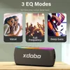 A collage of three images showcasing different EQ modes of a speaker, with the speaker itself prominently displayed at the bottom. Produktbild-Vorschau