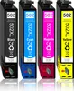Four printer ink cartridges are lined up and reflected on a white surface. Produktbild-Vorschau