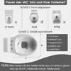 Diagrams and text explaining how to measure a toilet seat to ensure compatibility with a WOLTU toilet seat. Produktbild-Vorschau