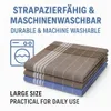 A stack of folded fabric items with text and icons overlaid. Produktbild-Vorschau
