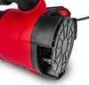 Close-up view of the bottom part of a red submersible pump with black protective elements and a fan. Podgląd zdjęcia produktu