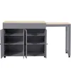 A gray kitchen island with a light wood countertop and an extendable section. Produktbild-Vorschau